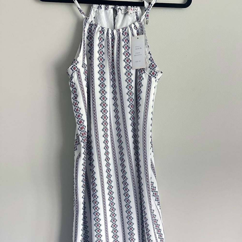 Joy Joy Boho White and Blue Striped Sleeveless Dress